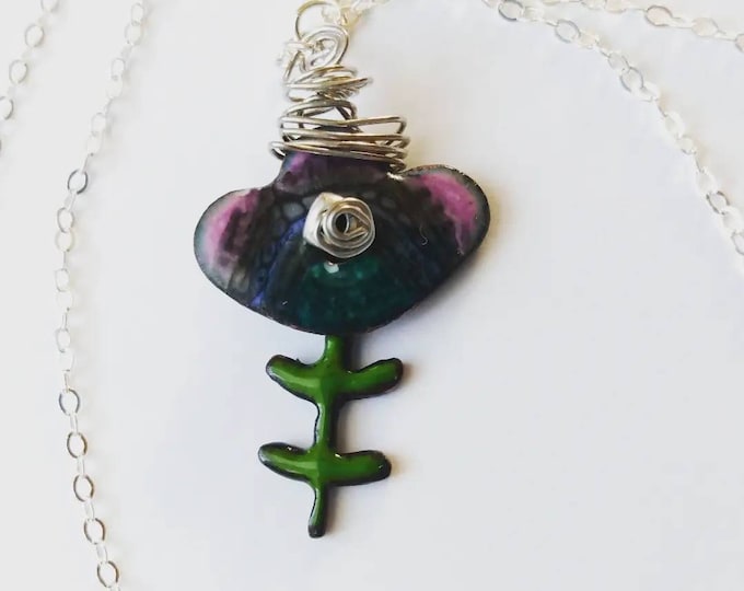 Mod Watercolor Flower Pendant: Enamel on Copper