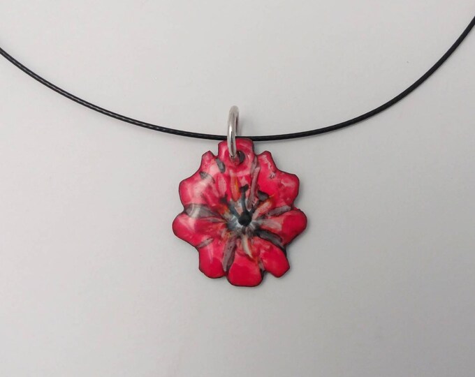 Poppy Pendant: Enamel on Copper