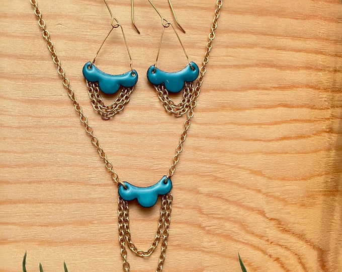 Part the Clouds Necklace and Earrings Set: Enamel on Copper
