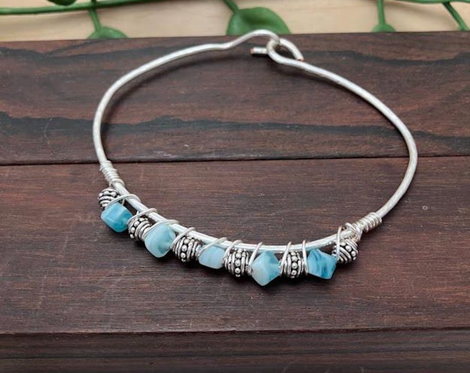 Agate and Silver Bangle