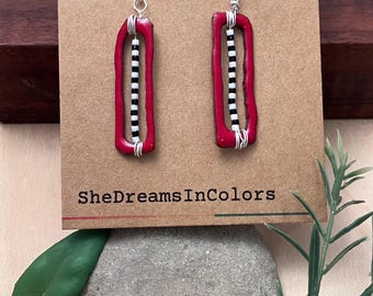 Mod Rectangle Earrings #1: Enamel on Copper