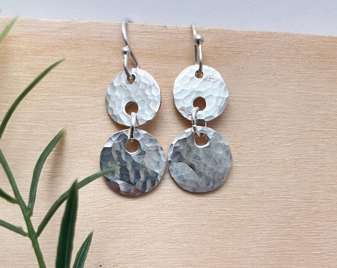 Hammered Sterling Earrings: double circles