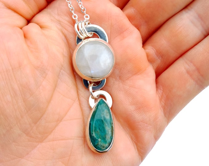 Inner Light Pendant: Sterling Silver, Moonstone, & Amazonite