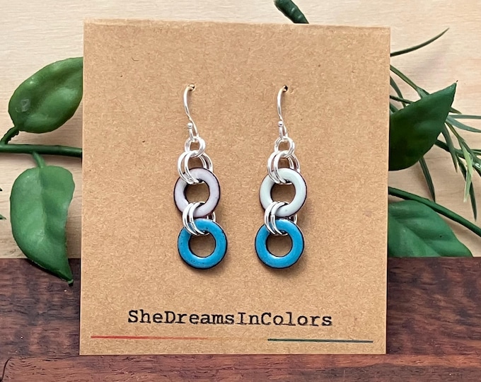 Blue double loopie earrings: enamel on copper