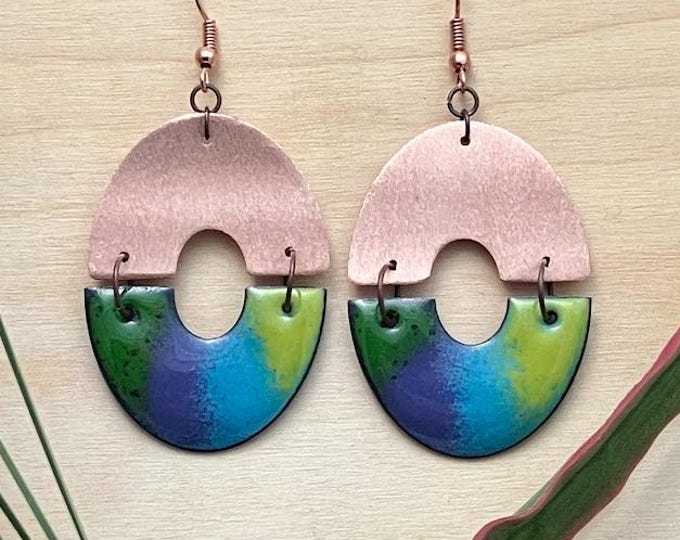 Halfsies Earrings: Enamel and Copper