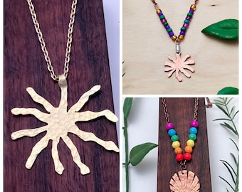 Abstract Sun Pendants, 3 designs, copper and brass