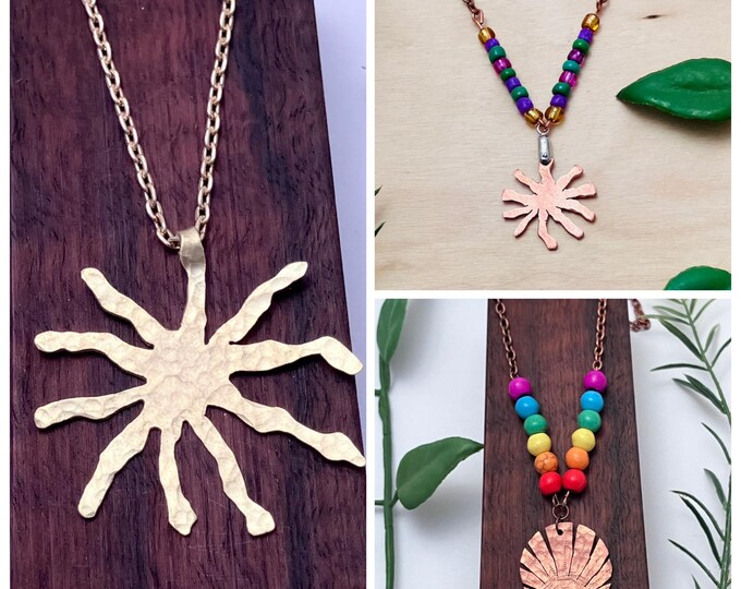 Abstract Sun Pendants, 3 designs, copper and brass
