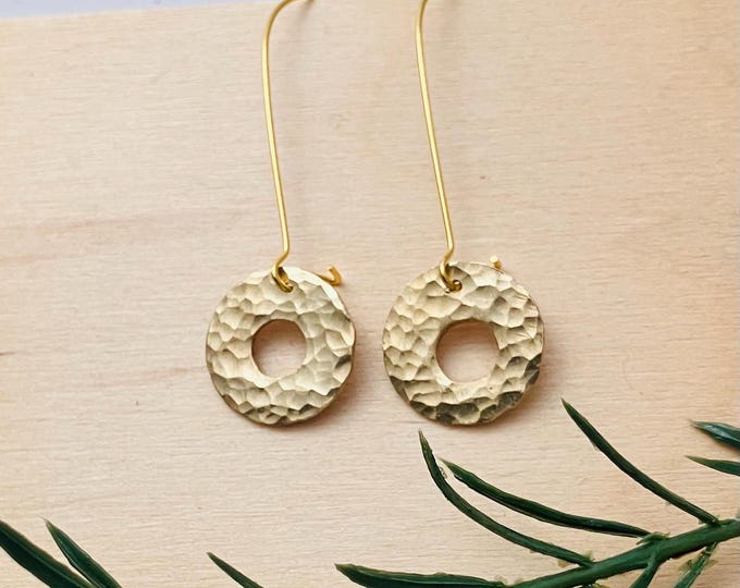 Hammered Brass Hoops with long ear wires