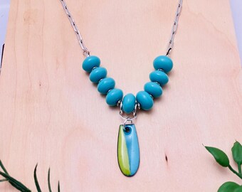 Blue Green Surf Pendant: Enamel on Copper