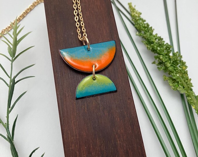 Geo Color Morph Pendant: Enamel on  Copper