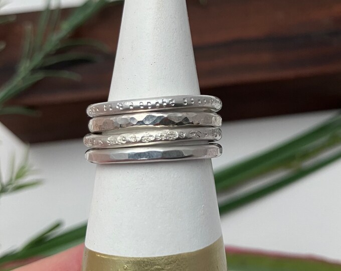Shimmer Stack Stacking Rings, Sterling Silver, set of 4, size 7.5
