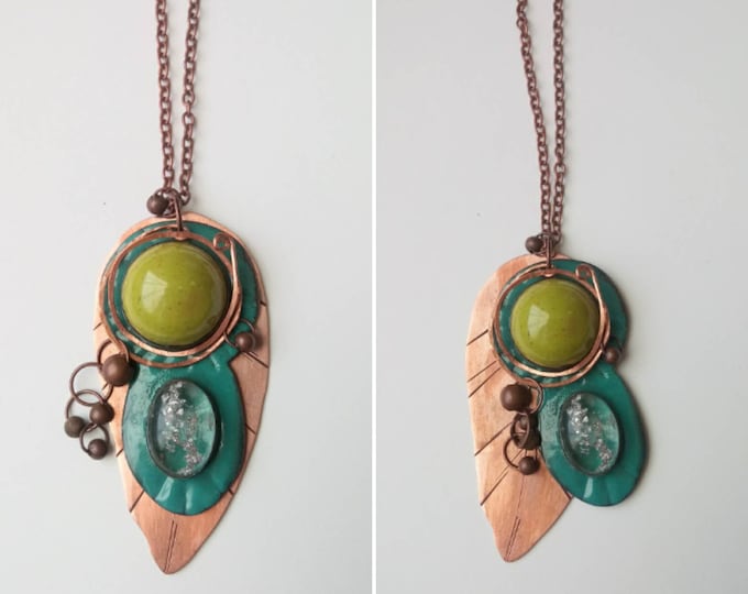 Burgeoning Pendant: Enamel on Copper, Fine Silver, Resin, Copper