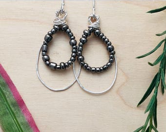 Silver Double Drop Earrings: Silver plated wire and glass beads