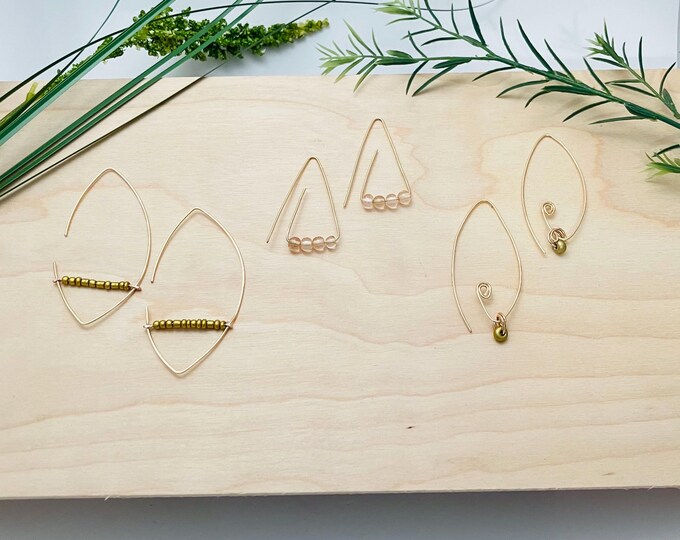Modern Wire Earrings: Gold plated wire and glass beads, 3 options