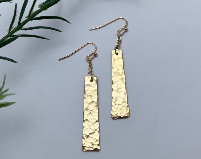 Hammered Brass Earrings: rectangles with chain