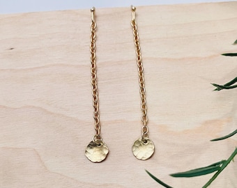 Hammered Brass Earrings: chain with circles