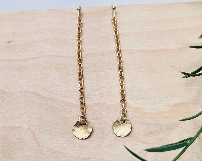 Hammered Brass Earrings: chain with circles