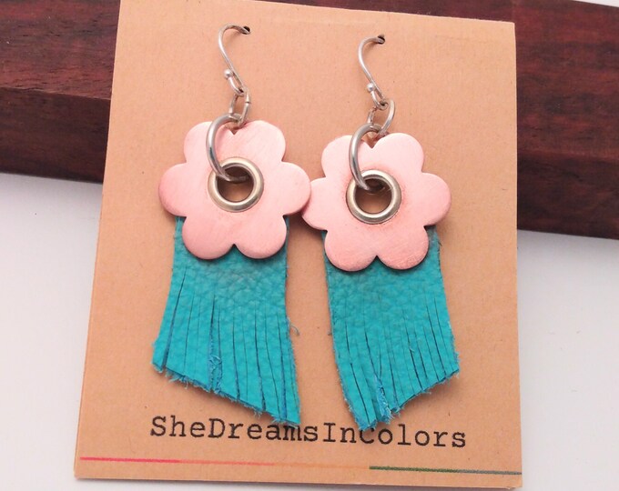 Flowers and Fringe Earrings: Copper, Eyelets, and Leather