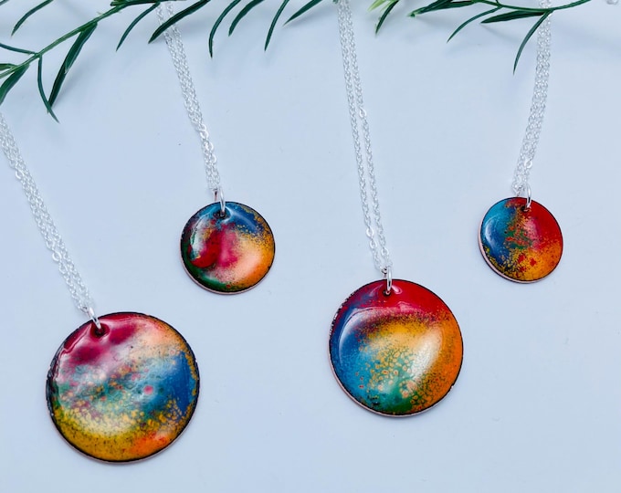 Rainbow Dust Pendant: Enamel on Copper, two sizes