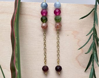Elegant Colors Earrings: Tourmaline, wire,  and chain