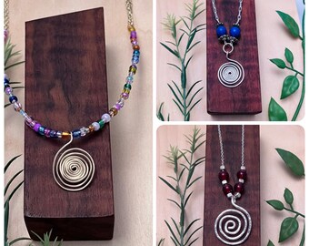 Spiral necklaces: hammered brass or silver wire, 3 variations