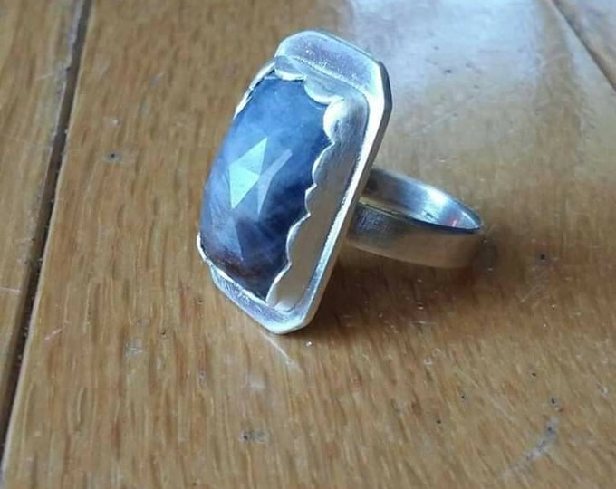 Mermaid Talisman Ring #2: Sapphire and Sterling Silver, size 5.75
