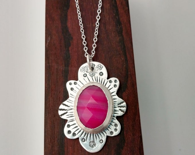 In Bloom Pendant: Pink Banded Agate and Sterling Silver