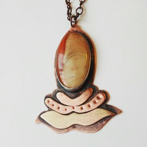 Seeds Pendant #1: Polychrome Jasper set in Fine Silver on Copper with Copper accents