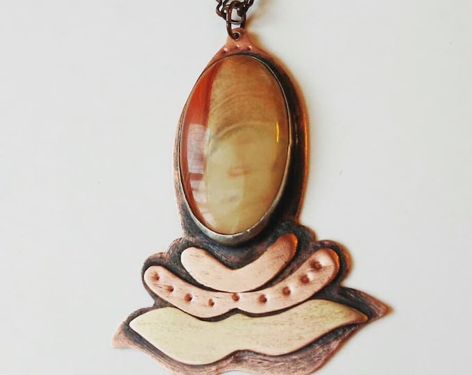 Seeds Pendant #1: Polychrome Jasper set in Fine Silver on Copper with Copper accents