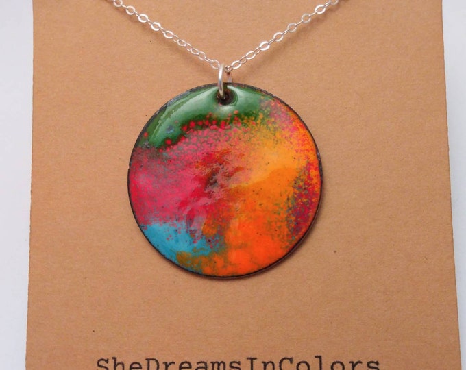 Rainbow Dust Pendant: Enamel on Copper