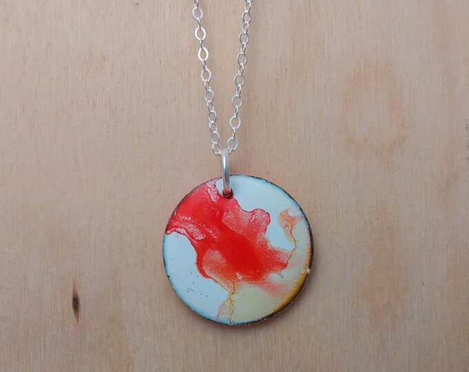 Watercolor Flow Pendant, Warm Colors: Enamel on Copper