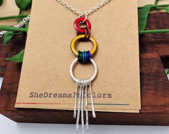 Rainbow Rings Necklace: Enamel on copper, aluminum, and Stainless Steel