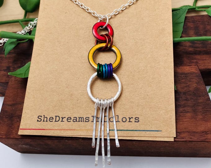 Rainbow Rings Necklace: Enamel on copper, aluminum, and Stainless Steel