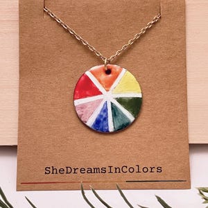 Watercolor Color Wheel Pendant: Enamel on Copper