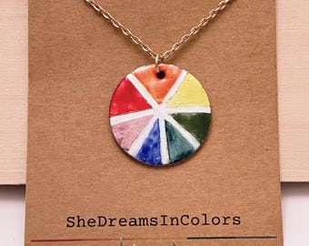 Watercolor Color Wheel Pendant: Enamel on Copper