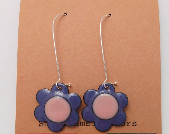 Daisy Earrings: Enamel on Copper, purple with pink center