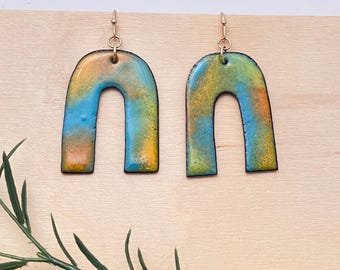 Soul Dust Series Earrings: Enamel on Copper, inverted U variation