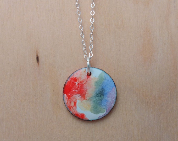 Watercolor Rainbow Flow Pendant #1: Enamel on Copper