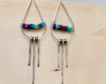 Rainbow Fringe Earrings: Wire and turquoise