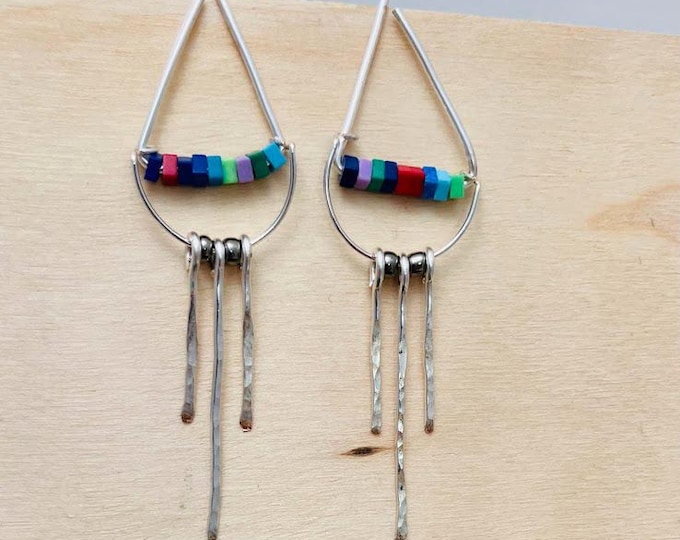 Rainbow Fringe Earrings: Wire and turquoise