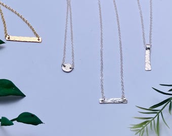 Dainty necklaces: hammered sterling silver or hammered brass, 4 options