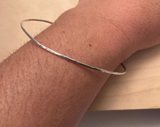 Dainty Hammered Bangle: Sterling Silver