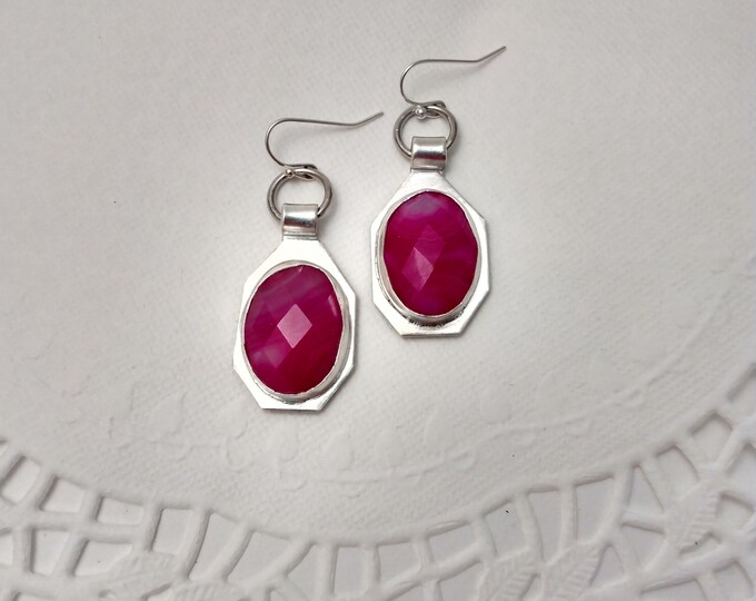 Love Sparkle Earrings: Banded Agate and Sterling Silver