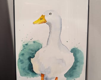 Skurril Ente Aquarell Druck | Kinderzimmer Tierkunst