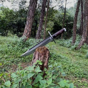 Cuchillo Bowie Saktisali - Cuchillo táctico de supervivencia hecho a mano - Hoja de acero al carbono 5160 y mango de palisandro - Viking Gif