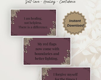 30 afdrukbare bevestigingskaarten, zelfliefdebevestigingen voor vrouwen, helende kaartendeck, vertrouwenskaarten, digitale download, kaarten van 4 x 6
