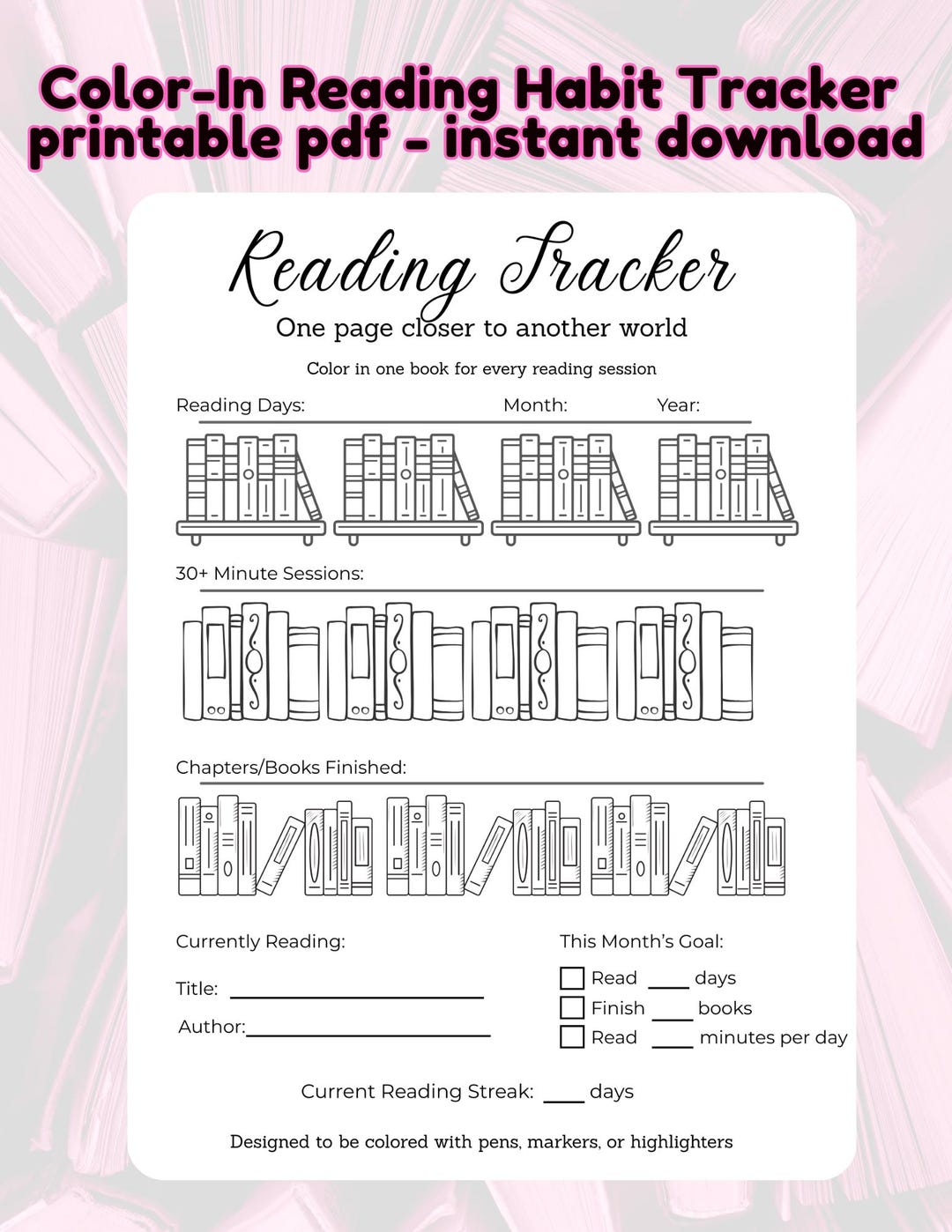 Color in Reading Habit Tracker Printable | Booktok Reading Journal ...