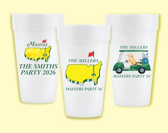Personalized Masters Golf Party Styrofoam Cups | Custom Foam Cups for Watch Party | Golf Tournament Party Cups | Golf Theme Party Favor Cups