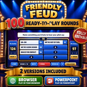 Friendly Feud Game, Editable Game Show Template, 100 Rounds, PowerPoint and Browser Game, Family Game Night, Office Holiday Party Game