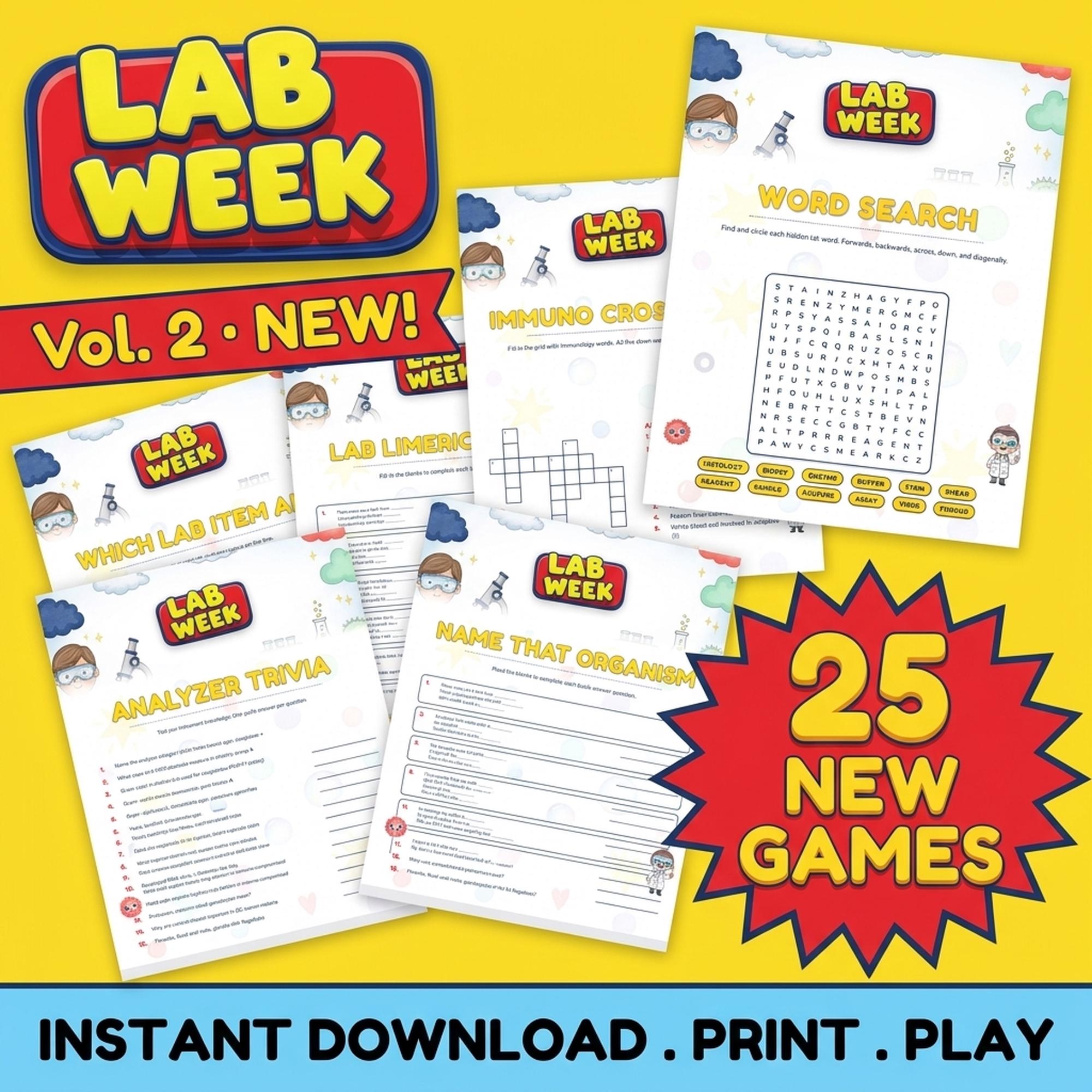 Lab Week Games Bundle Vol. 2 | 25 Printable Activities, Host Guide (PDF ...